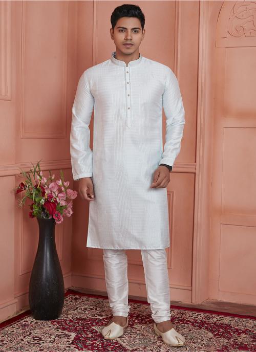 Off White Jacquard Silk Embroidered Kurta Pyjama