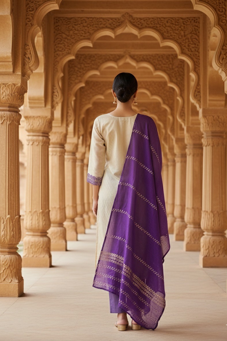 Off White Lavender Panelled Straight Salwar Suit — alternate view