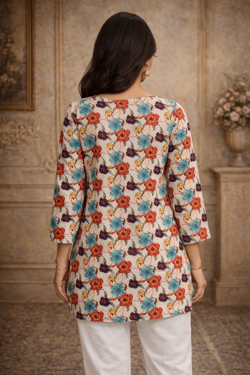 Off White Maslin Digital Printed Kurti — alternate view