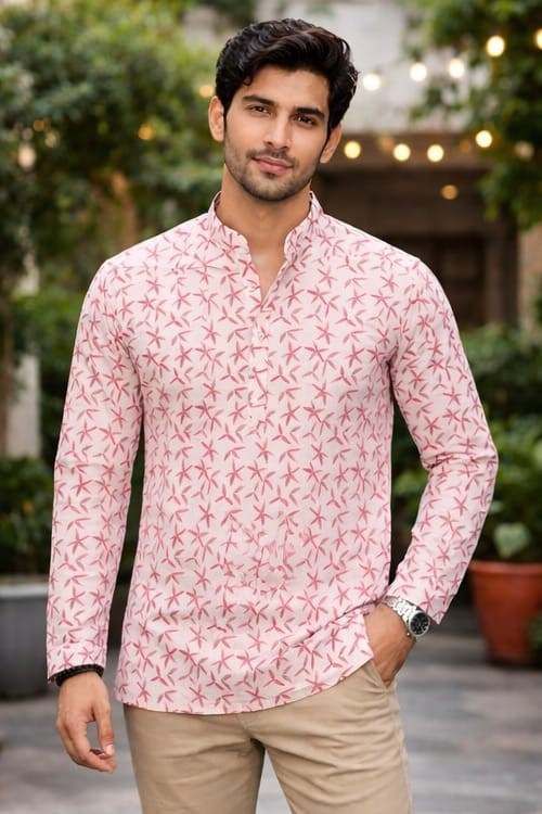 Off White Minimal Printed Linen Kurta