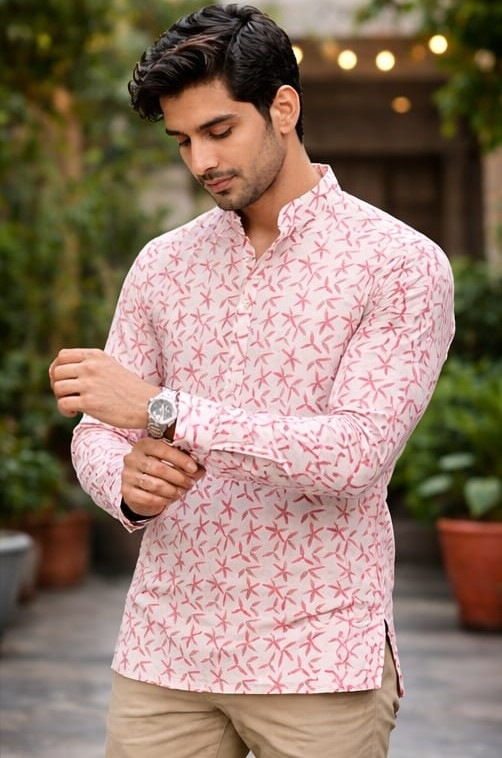 Off White Minimal Printed Linen Kurta