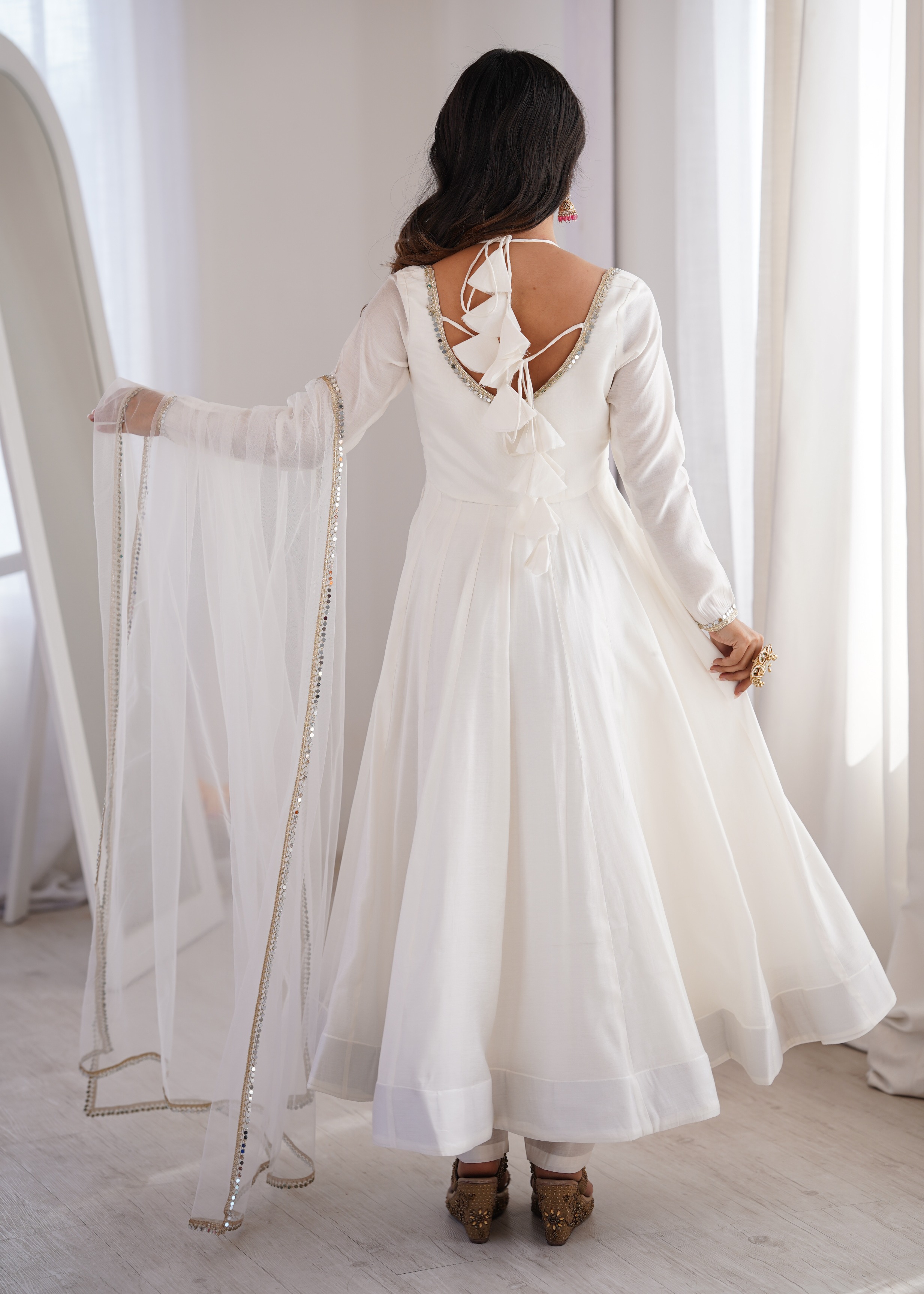 Off White Mirror Work Roman Silk Anarkali Suit — alternate view