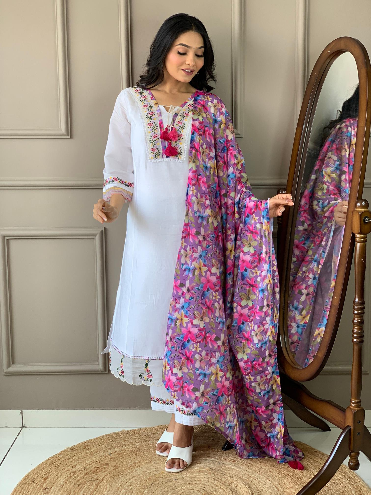 Off White Multy Chanderi Salwar Suit