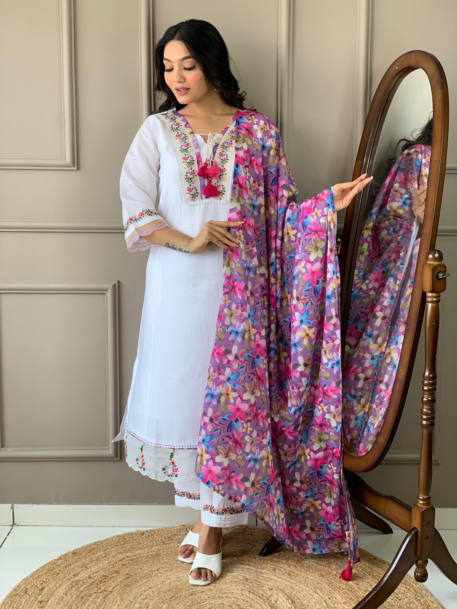 Off White Multy Chanderi Salwar Suit