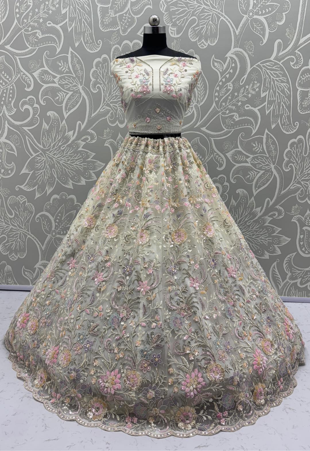 Off White Net Lehenga Choli — alternate view