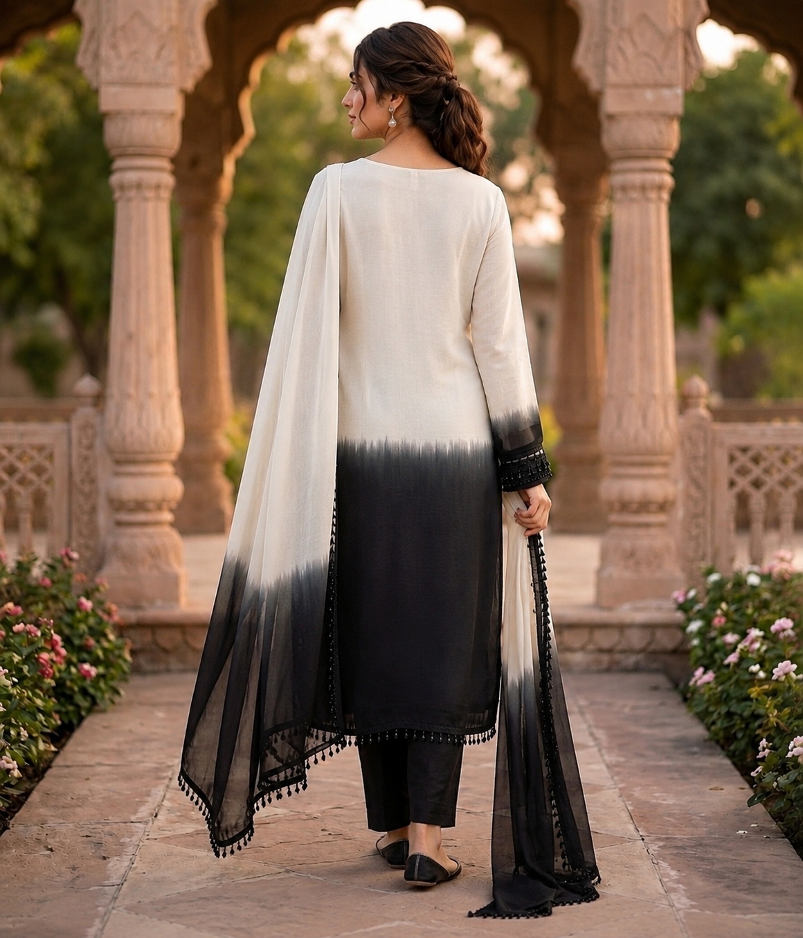 Off White Ombre Beads Crepe Silk Straight Suit — alternate view