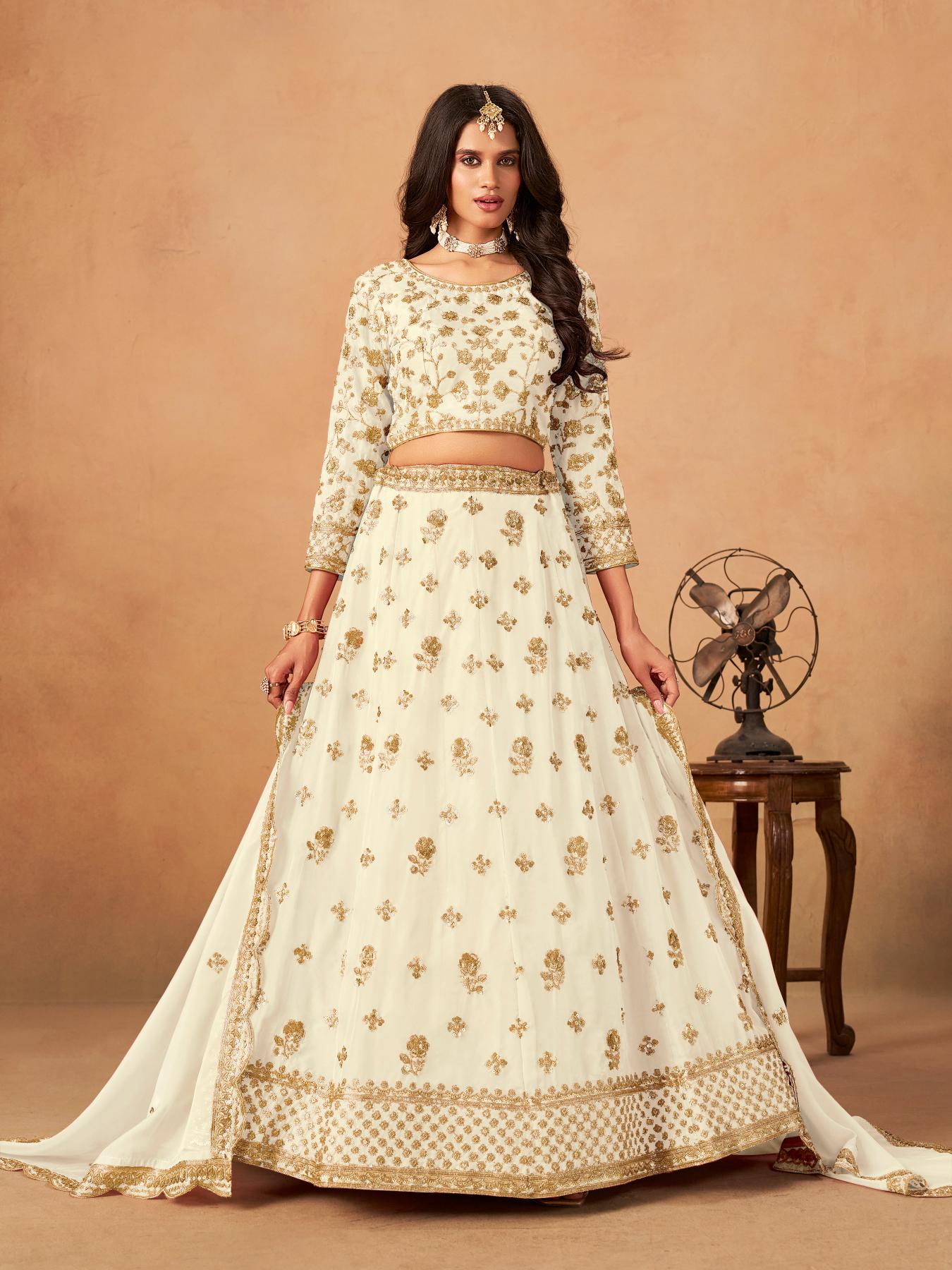 Off White Organza Semi-Stitched Lehenga Choli
