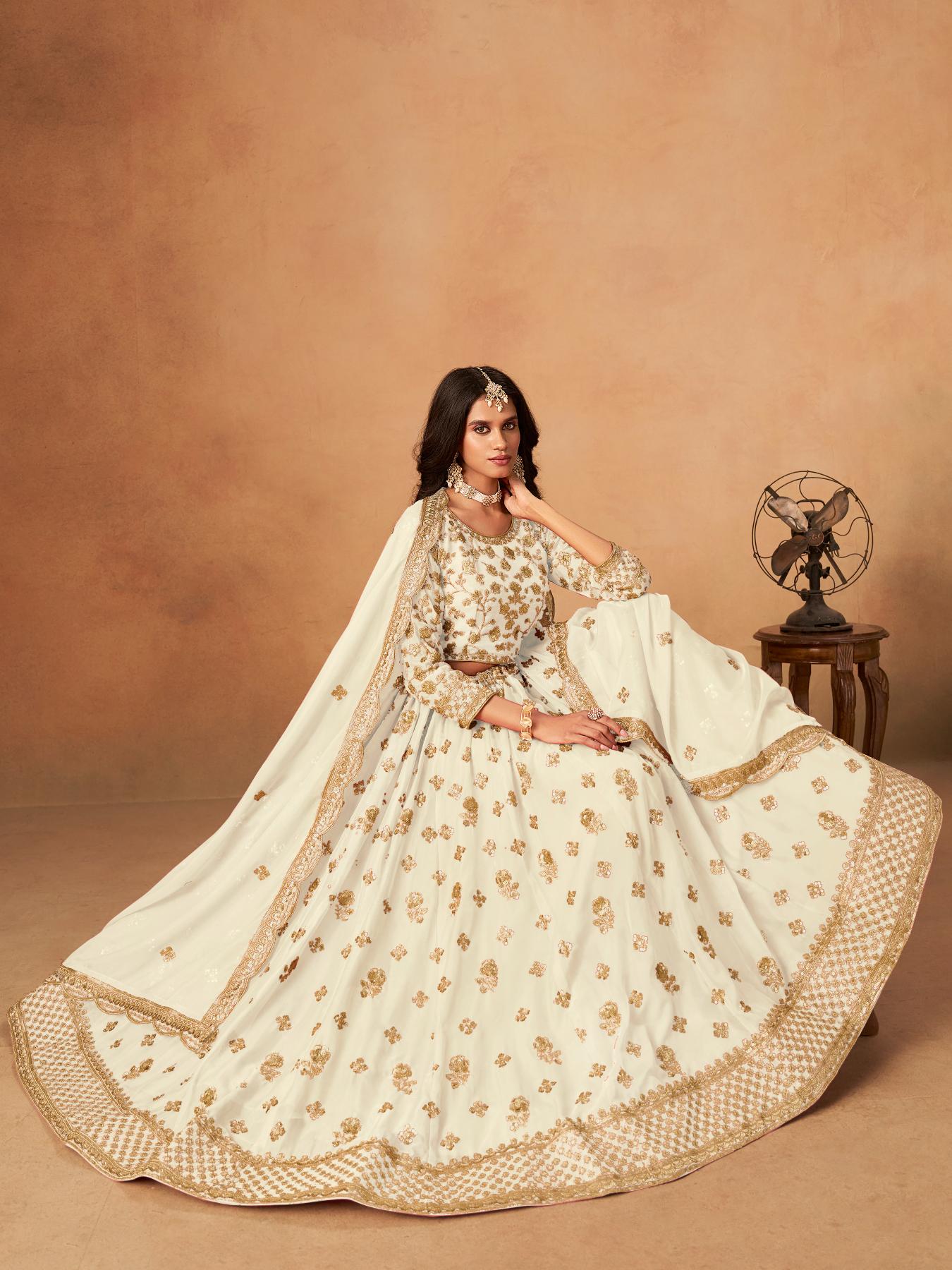 Off White Organza Semi-Stitched Lehenga Choli