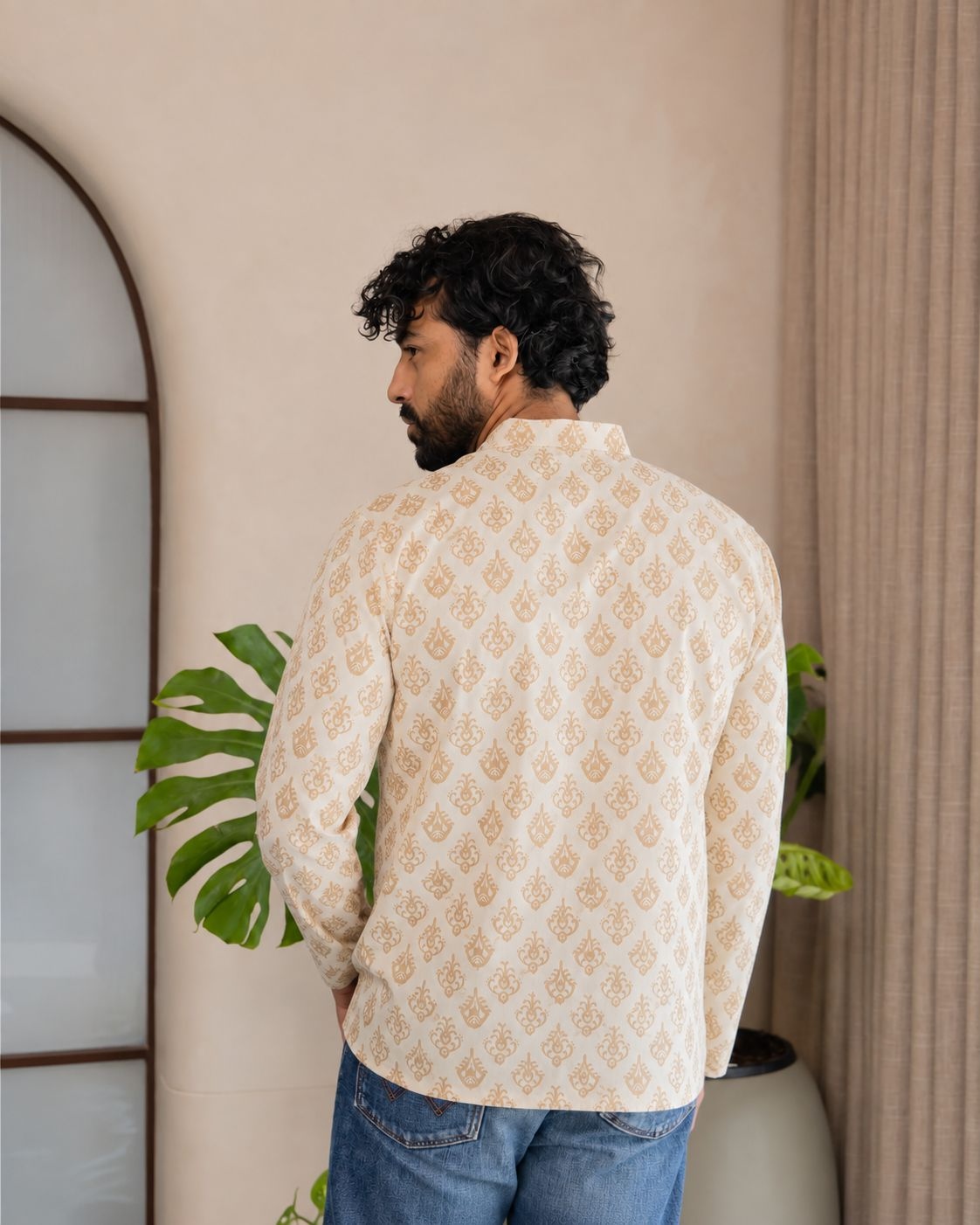 Off White Ornamental Printed Swiss Linen Short Kurta — alternate view