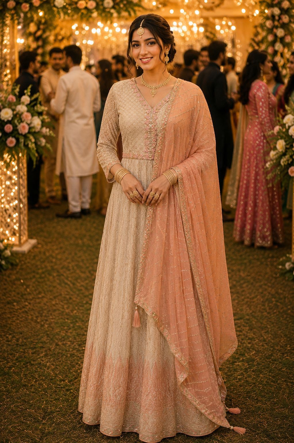Off White Pastel Chikankari Premium Real Georgette Gown