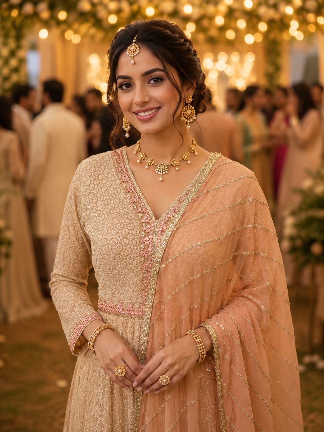 Off White Pastel Chikankari Premium Real Georgette Gown