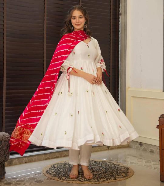 Off White Pink Chanderi Stitched Suits — alternate view