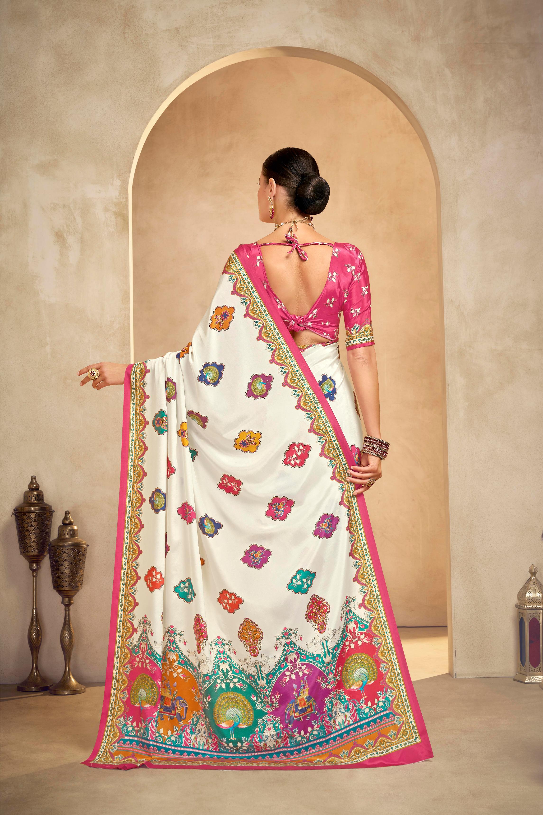 Off White Pink Crepe Silk Saree — alternate view