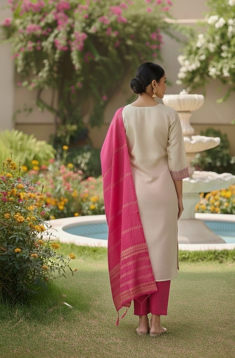 Off White Pink Panelled Straight Salwar Suit — alternate view