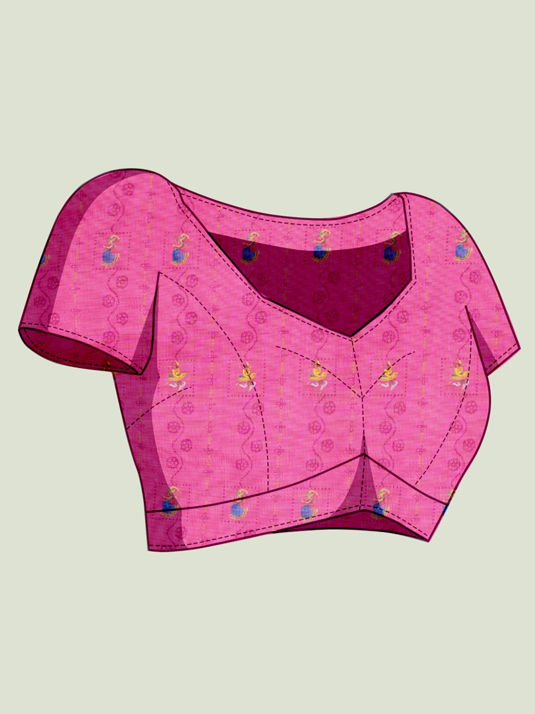 Off White Pink Printed Jari Border Linen Saree