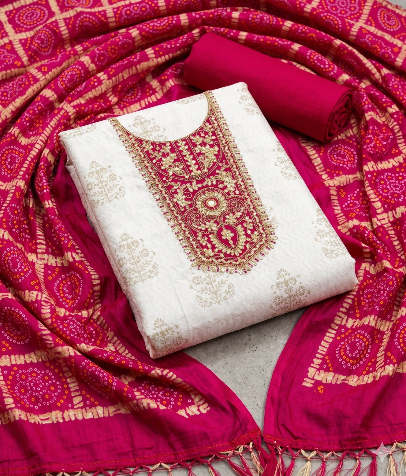 Off White Pink Printed Rayon Salwar Suit