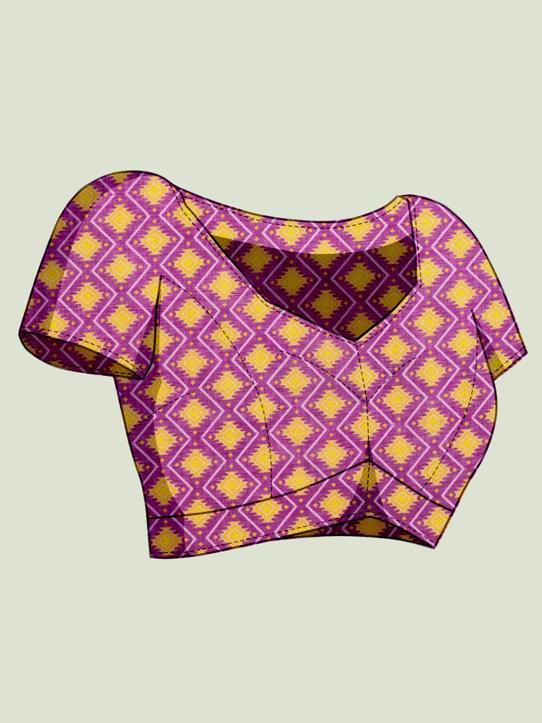 Off White Purple Printed Jari Border Linen Saree