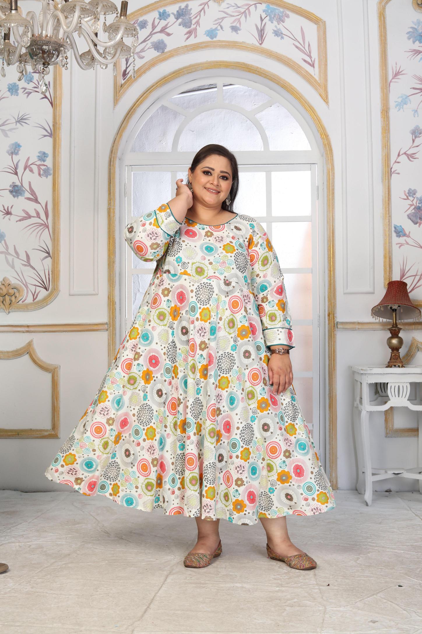 Off White Rayon Designer Printed Long Kurti