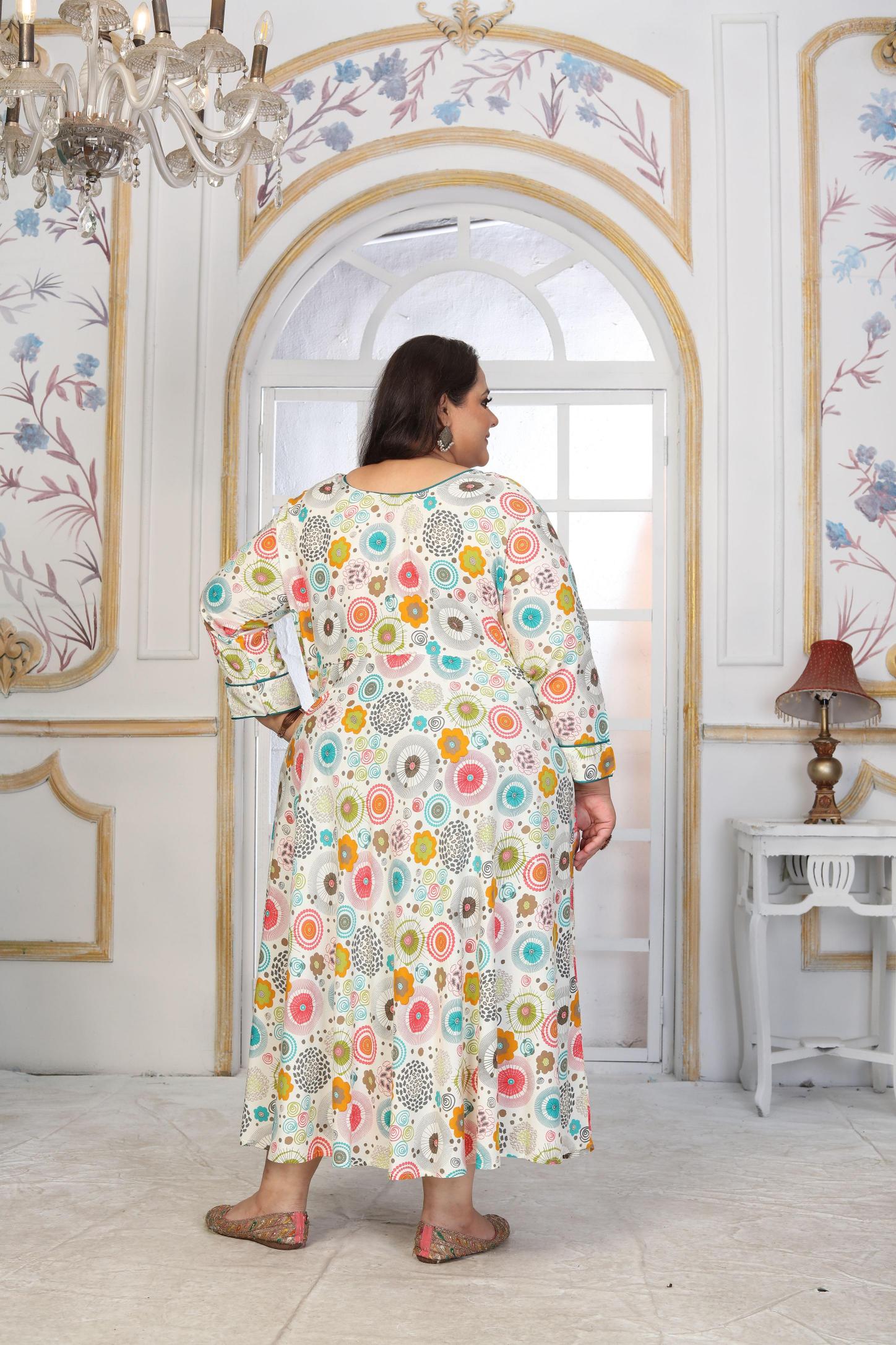 Off White Rayon Designer Printed Long Kurti — alternate view