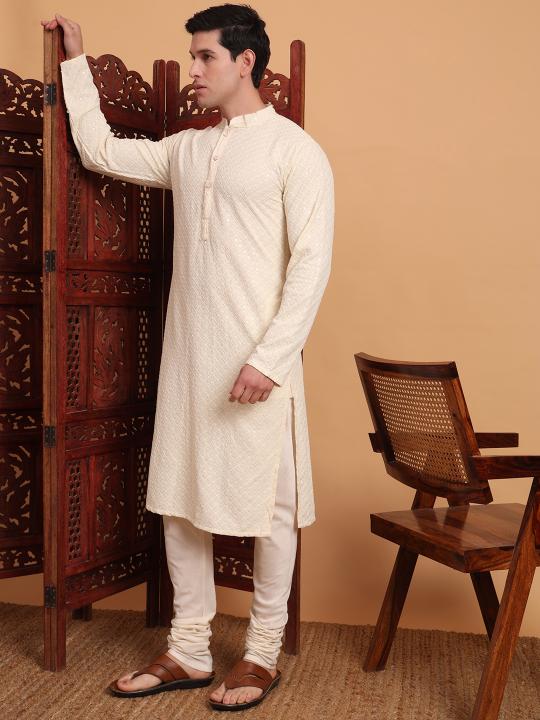 Off White Rayon Kurta Payjama — alternate view