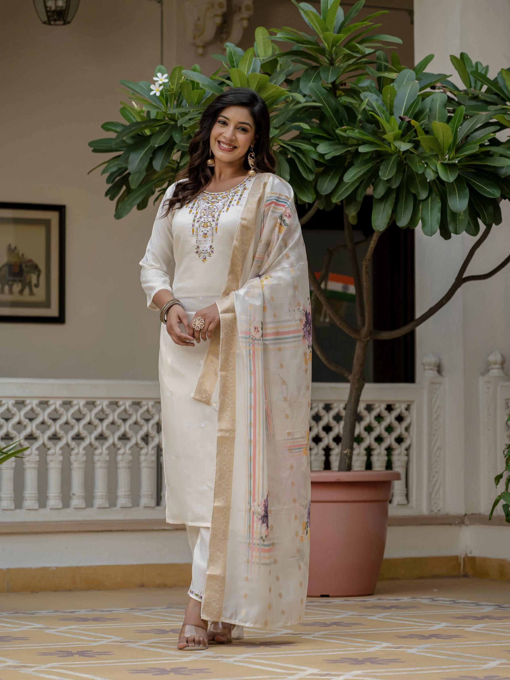 Off White Roman Silk Salwar Suit