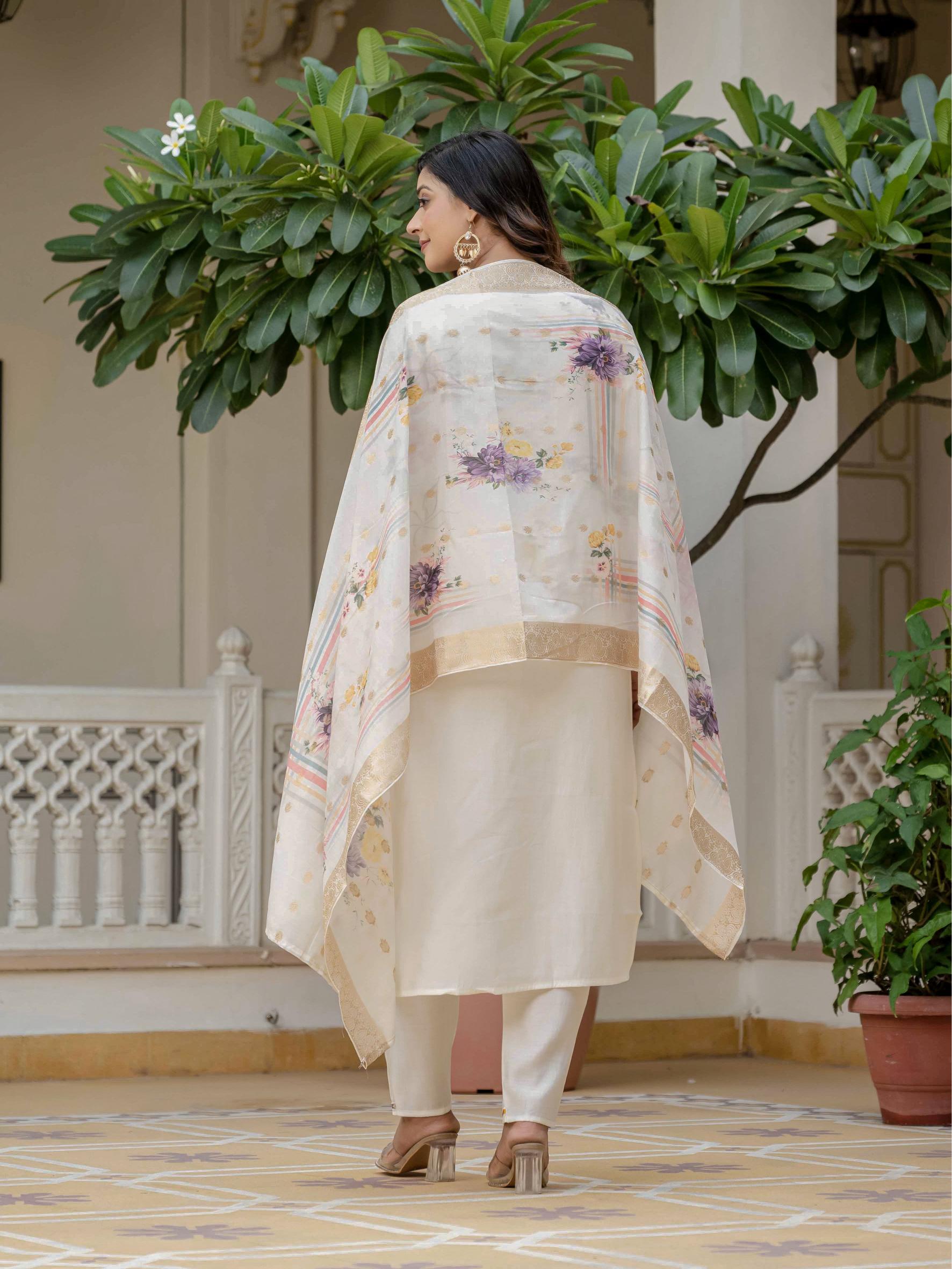 Off White Roman Silk Salwar Suit — alternate view