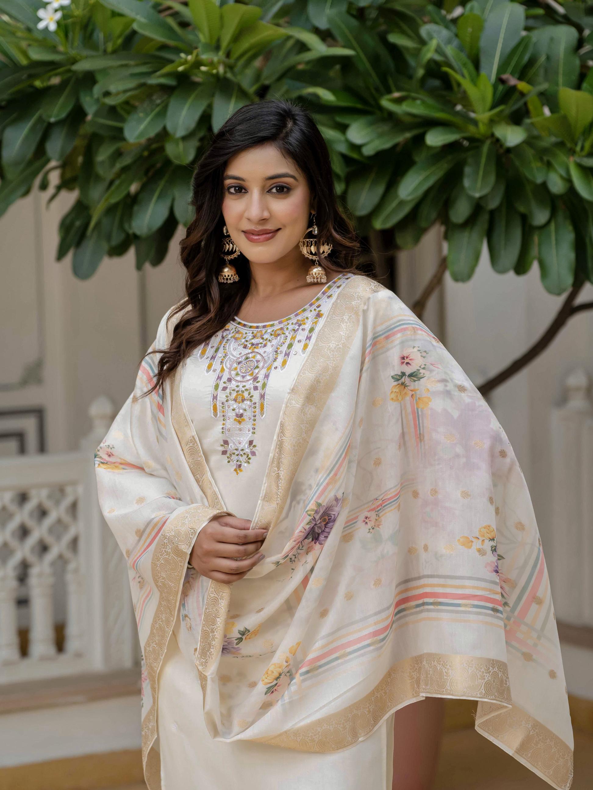 Off White Roman Silk Salwar Suit