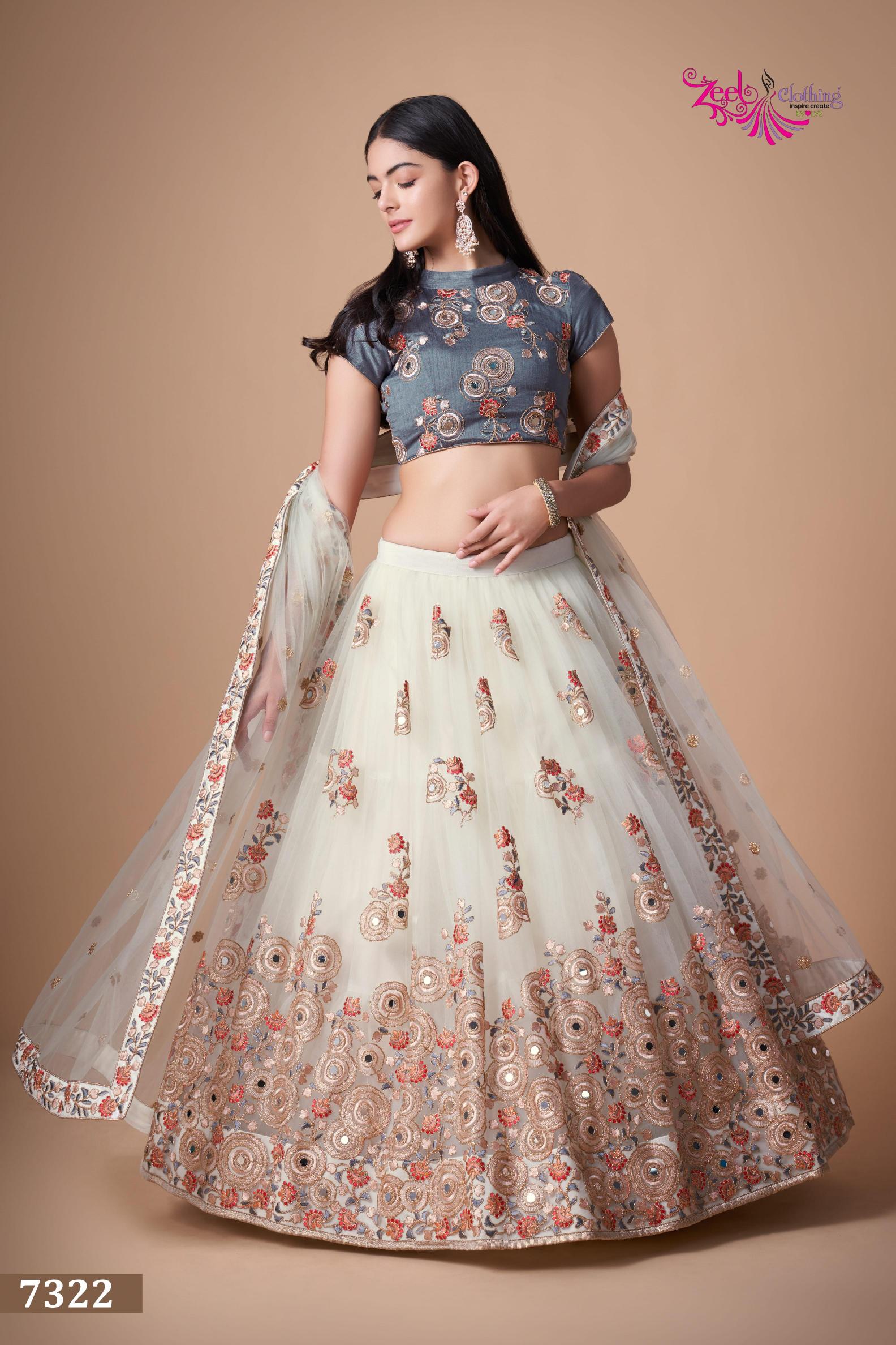 Off White Soft Net Lehenga Choli