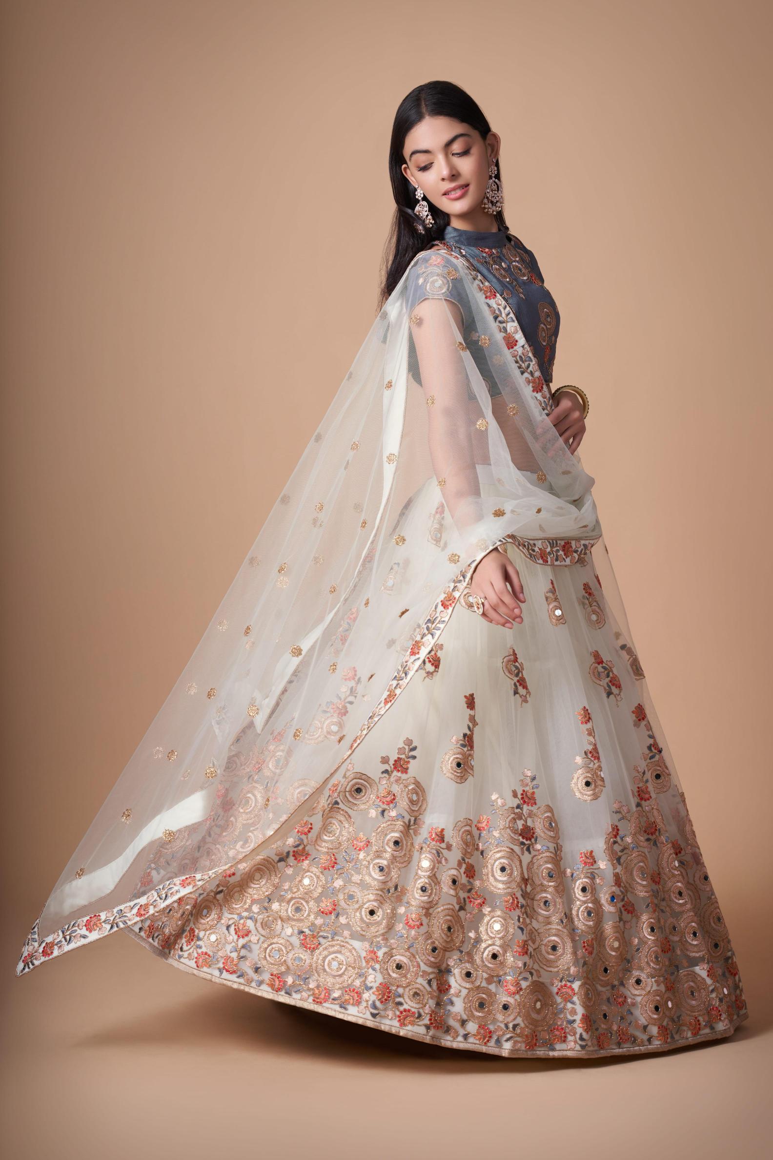 Off White Soft Net Lehenga Choli