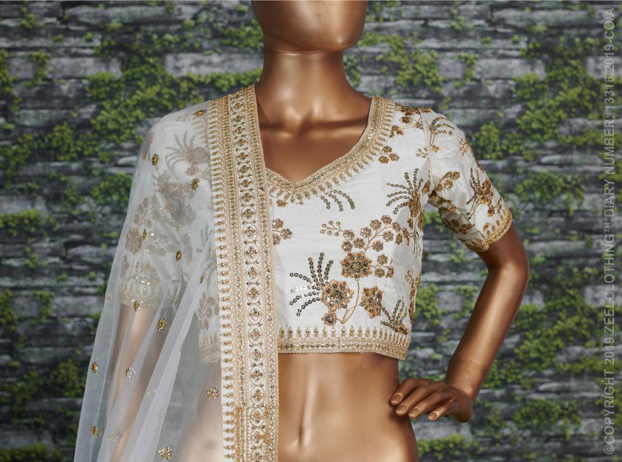 Off-White Thai Silk Lehenga Choli
