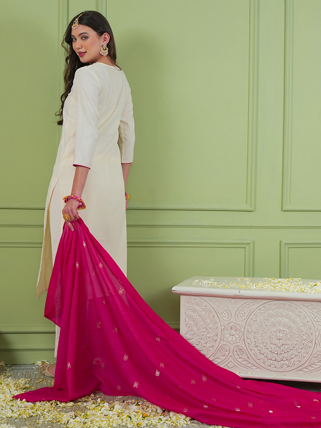 Off White Threadwork Panel Embroidery Silk Salwar Suit — alternate view