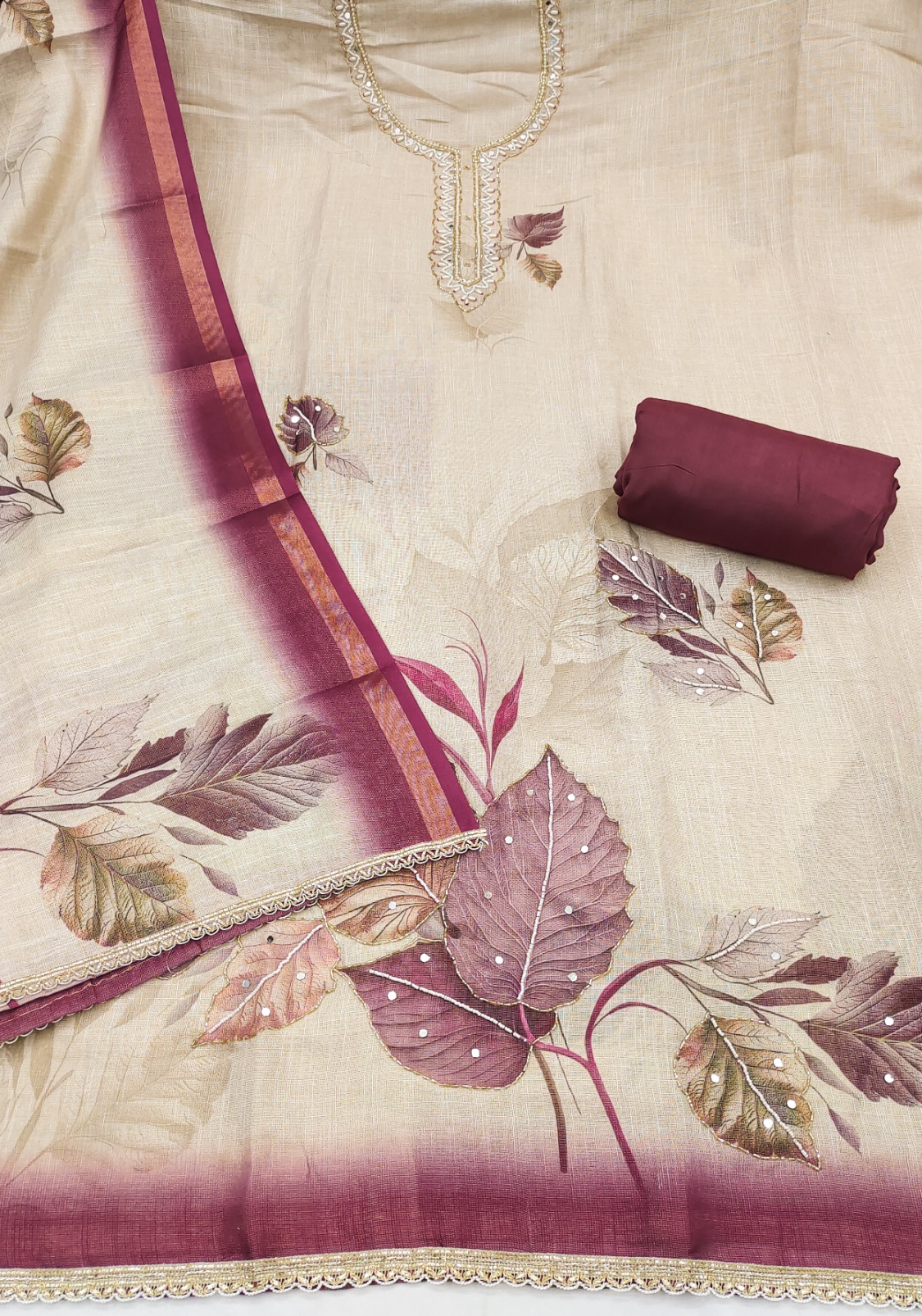 Off White Wine Straight Floral Simmer Cotton Salwar Suit — alternate view