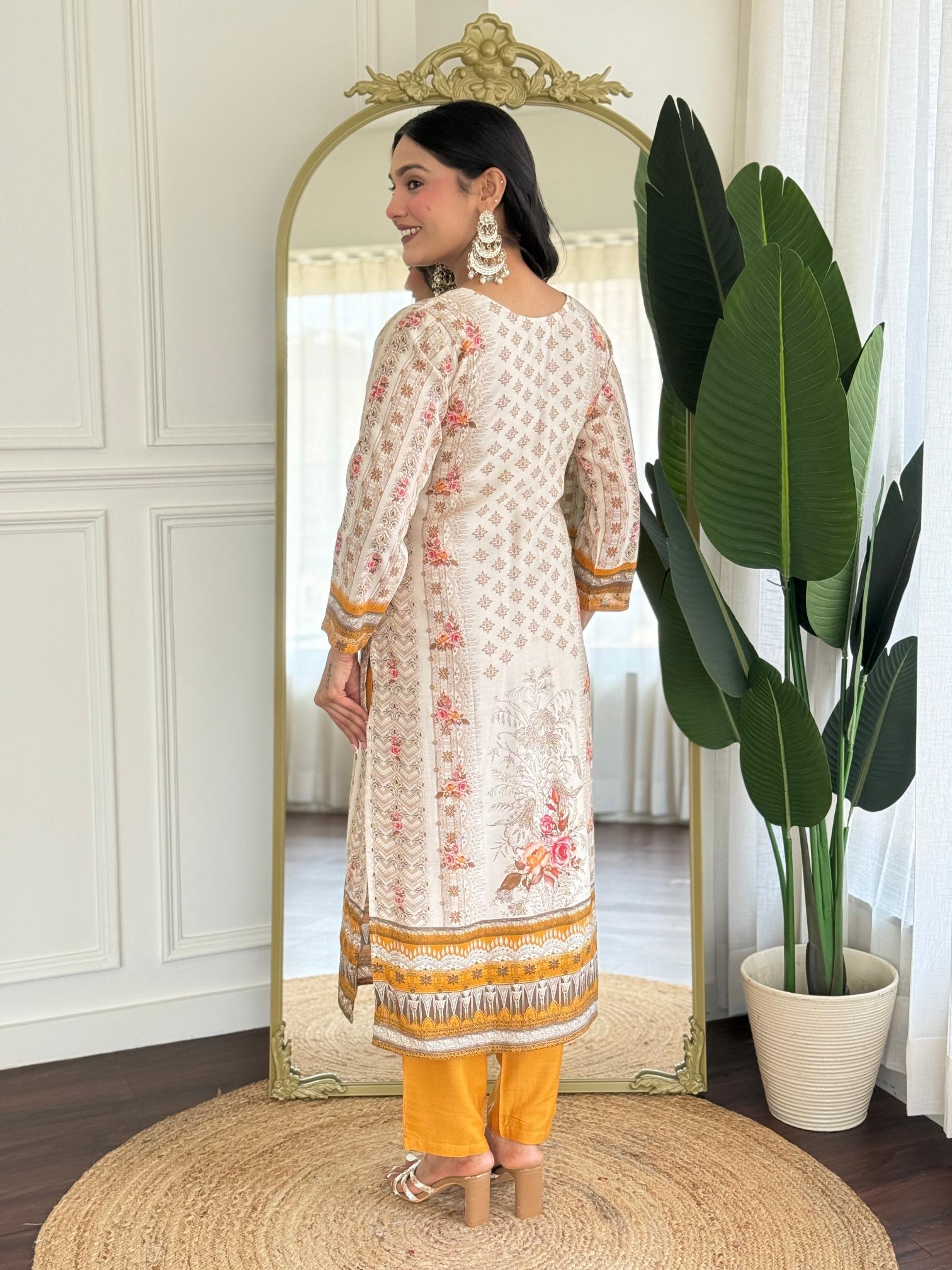 Off White Yellow Viscose Modal Salwar Suit — alternate view