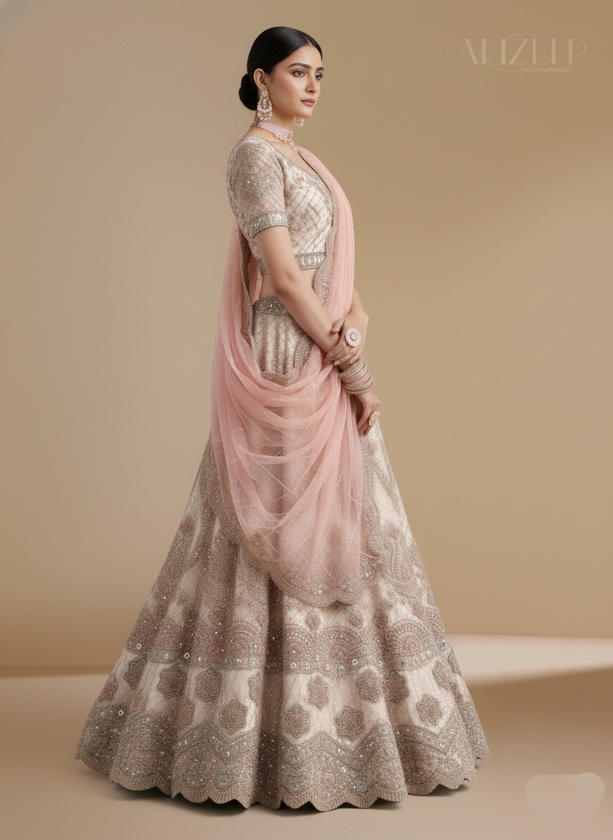 Off White Zarkan Embroidered Net Lehenga — alternate view