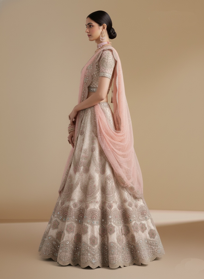 Off White Zarkan Embroidered Net Lehenga