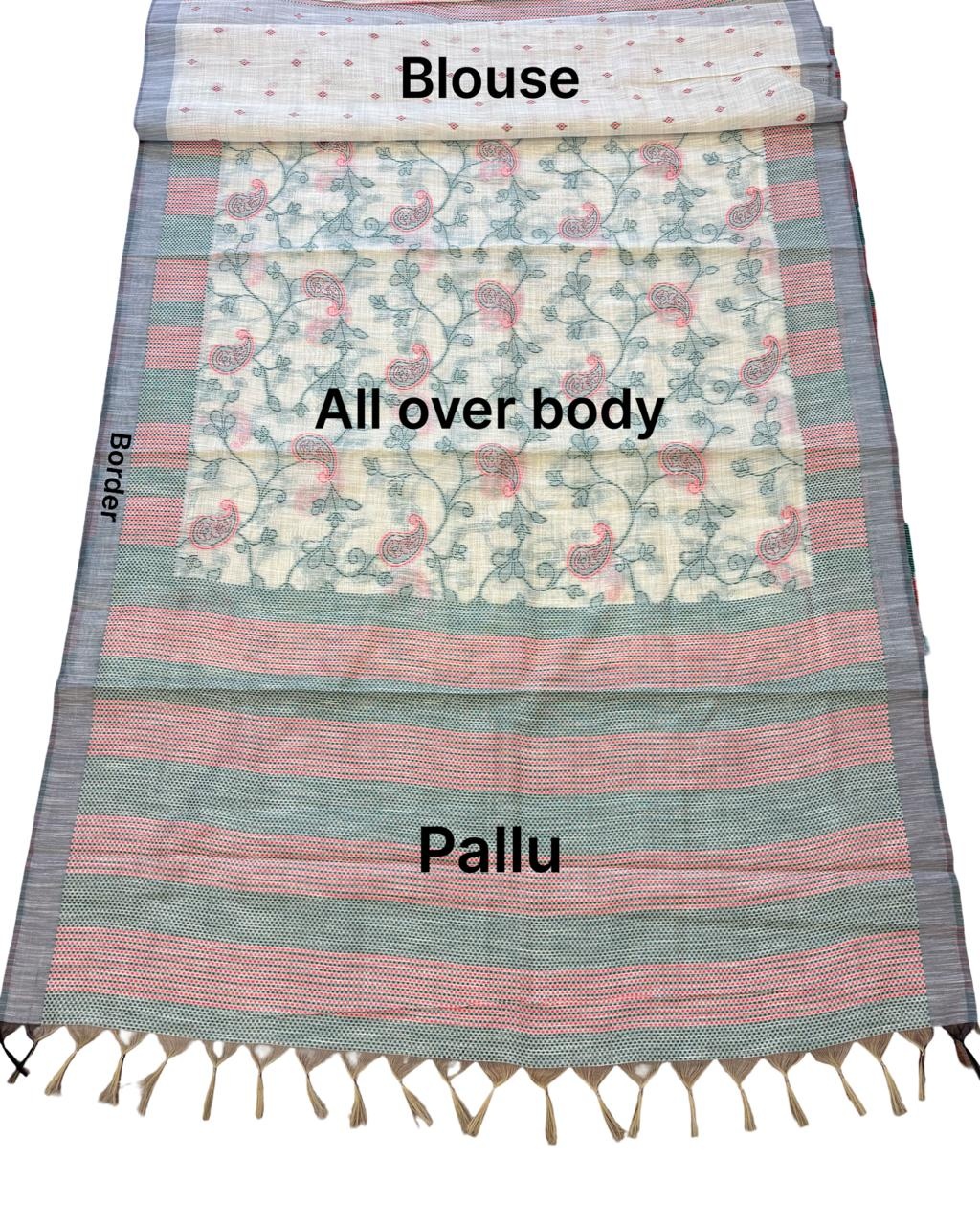 Offwhite N Mint Paisley Printed Cotton Saree