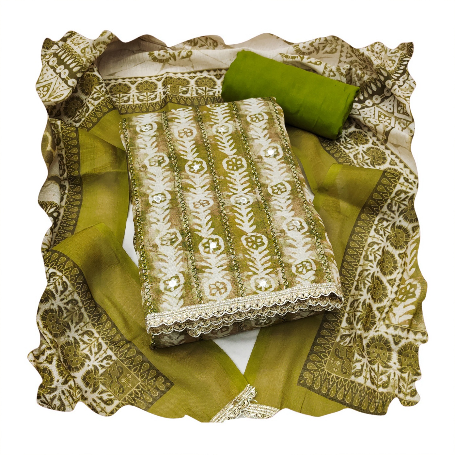 Olive Aura Linen Cotton Designer Printed Salwar Suit — alternate view
