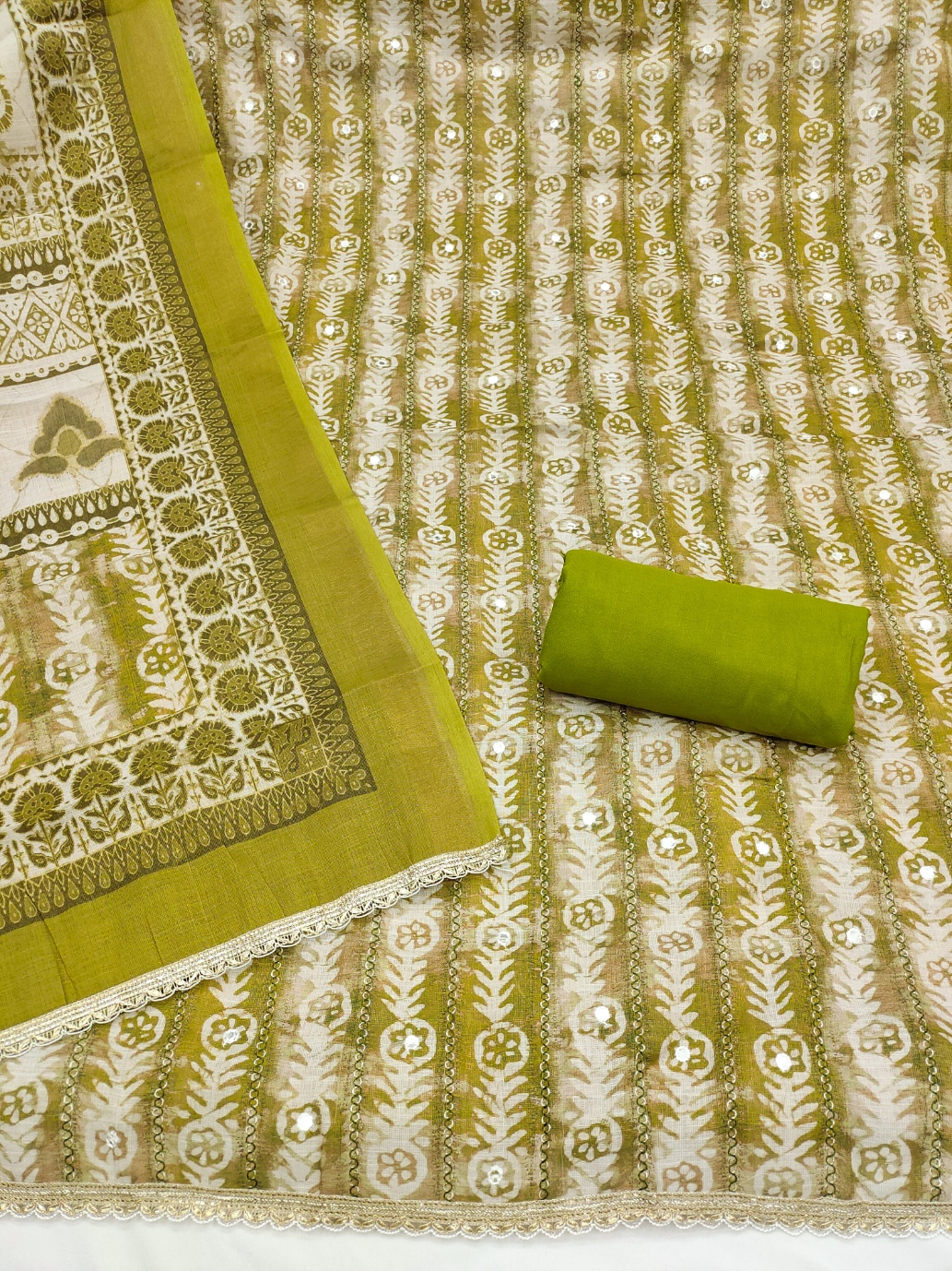 Olive Aura Linen Cotton Designer Printed Salwar Suit