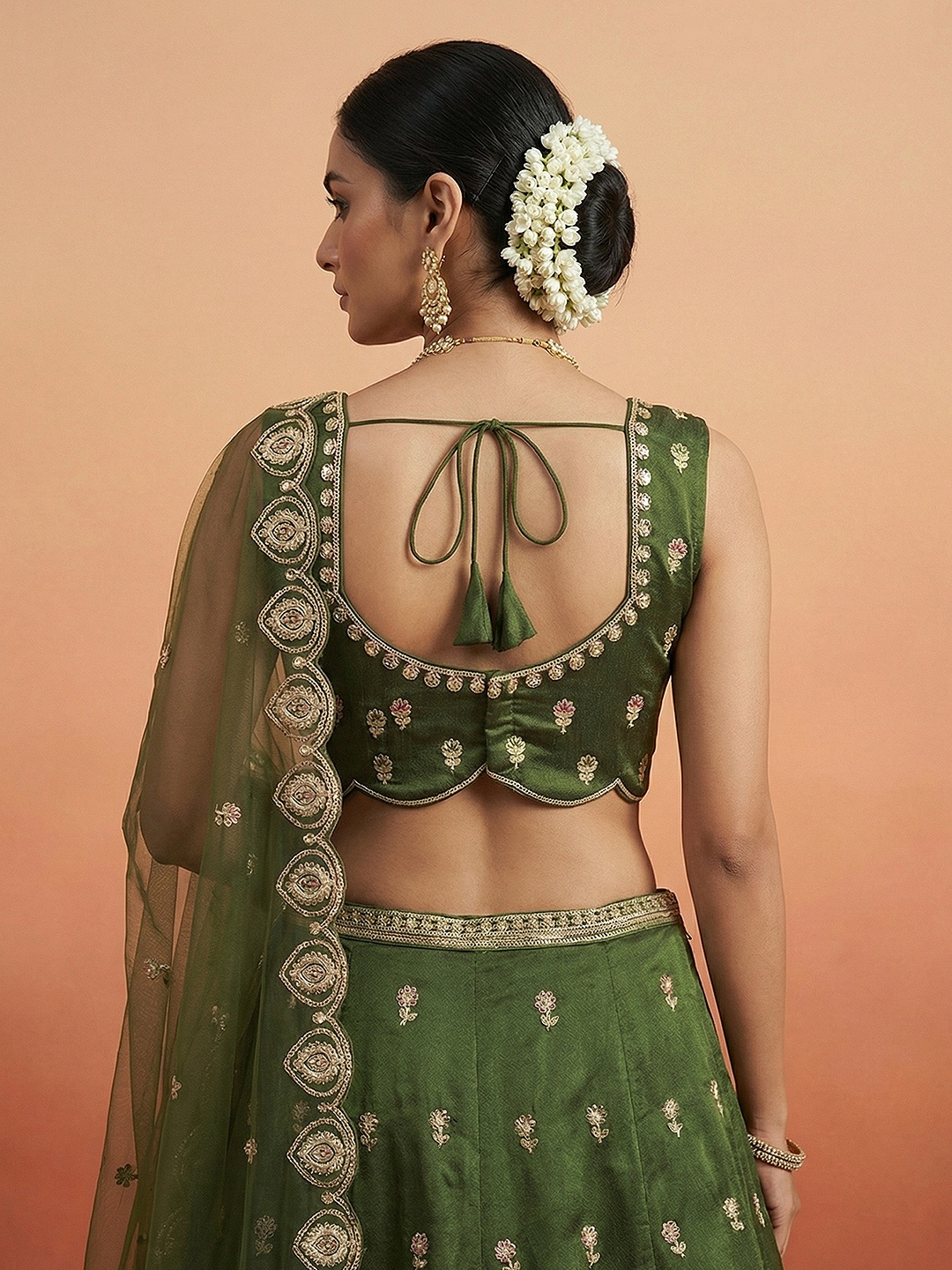 Olive Designer Sequins Embroidery Work Chinnon Lehenga Choli