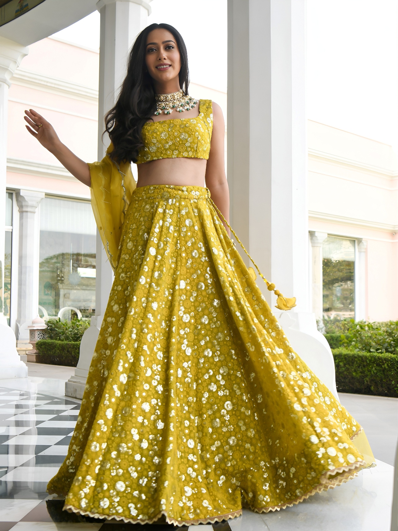 Olive Floral Embroidery Georgette Lehenga Choli