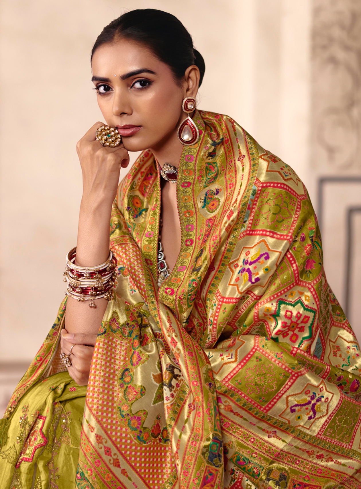 Olive Green Heavy Embroidery Sequin Dola Silk Saree