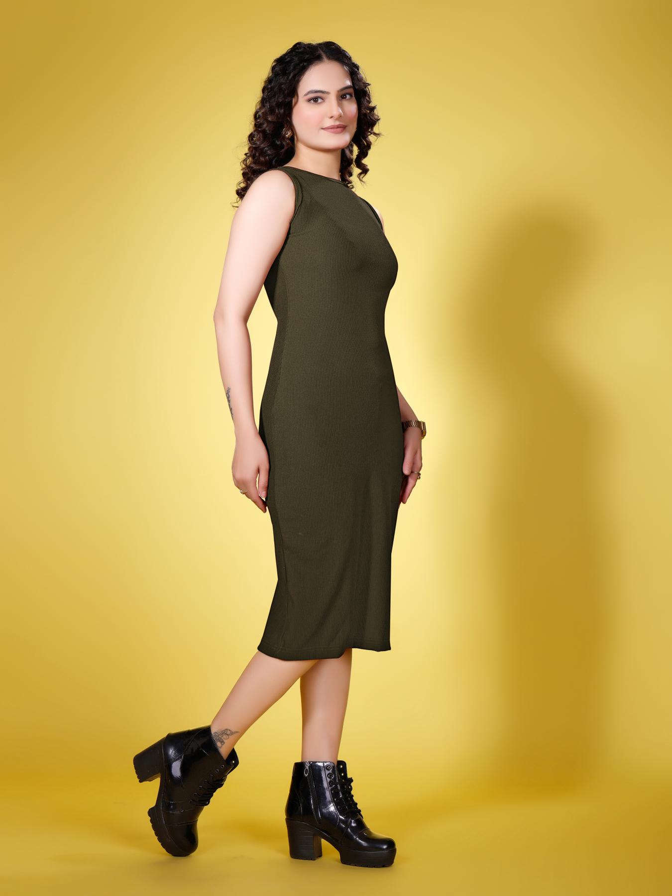 Olive Green Modern Sleeveless Bodycon Dress