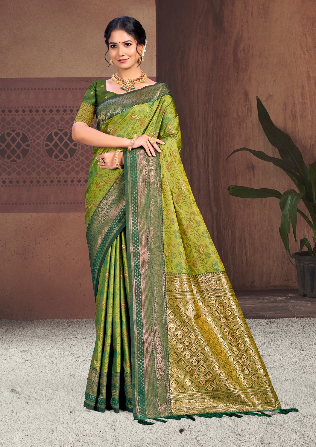 Olive Green Paisley Woven Soft Silk Saree