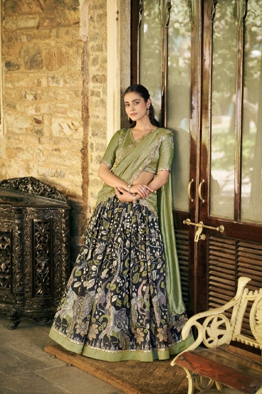 Olive Kalamkari Lace Border Lehenga Choli — alternate view