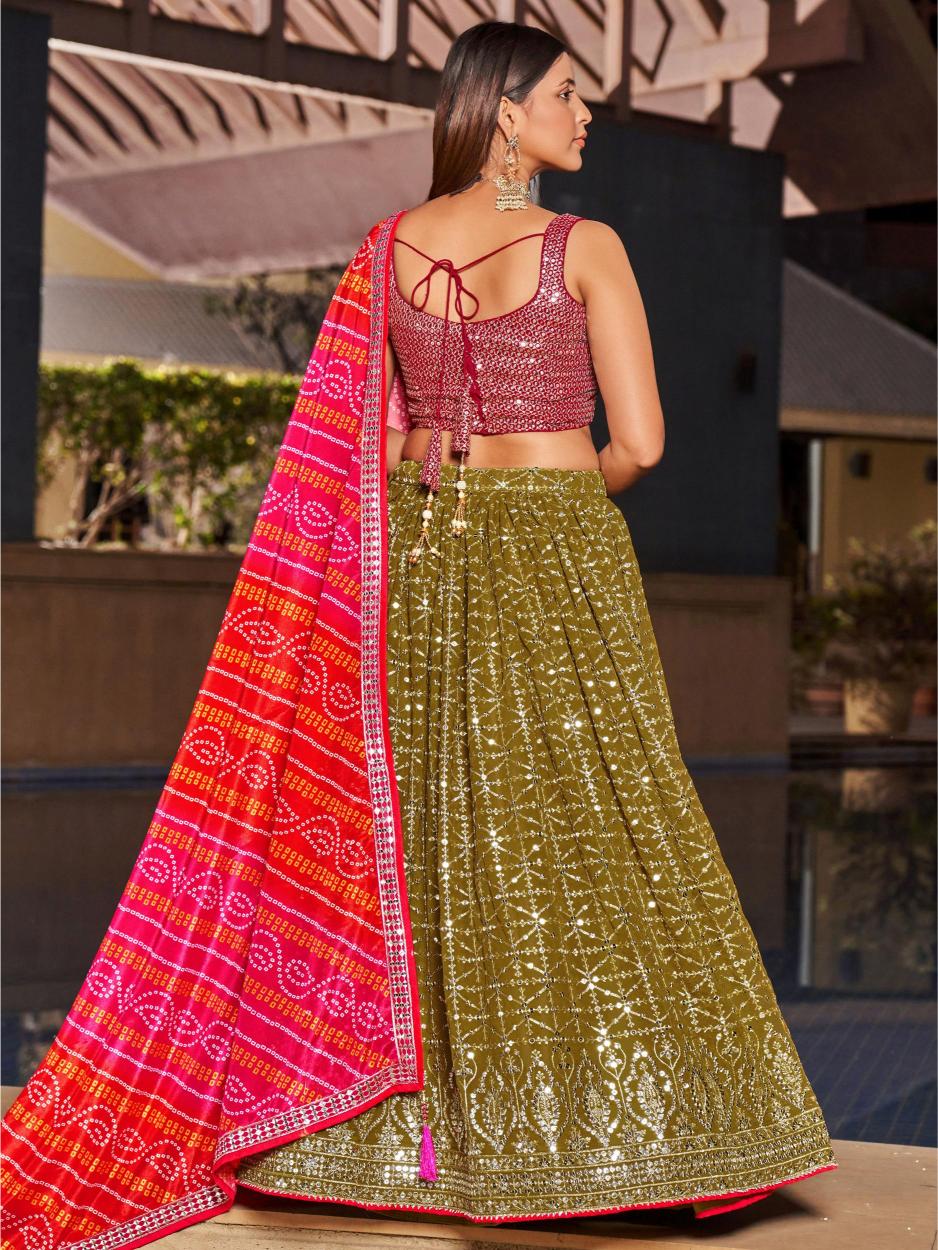 Olive Pink Georgette Sequins Embroidered Lehenga Choli — alternate view