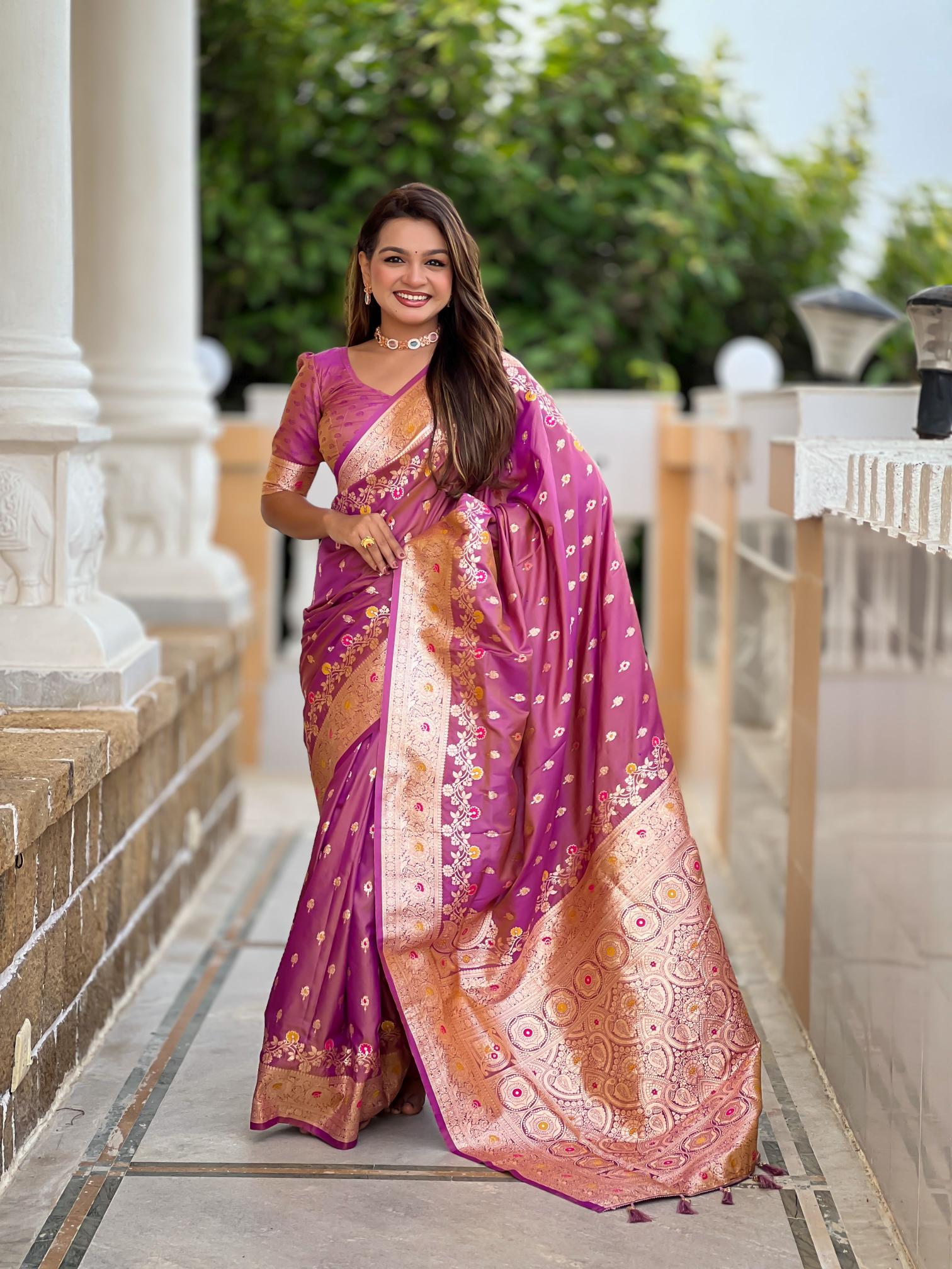 Onion Banarasi Silk Saree