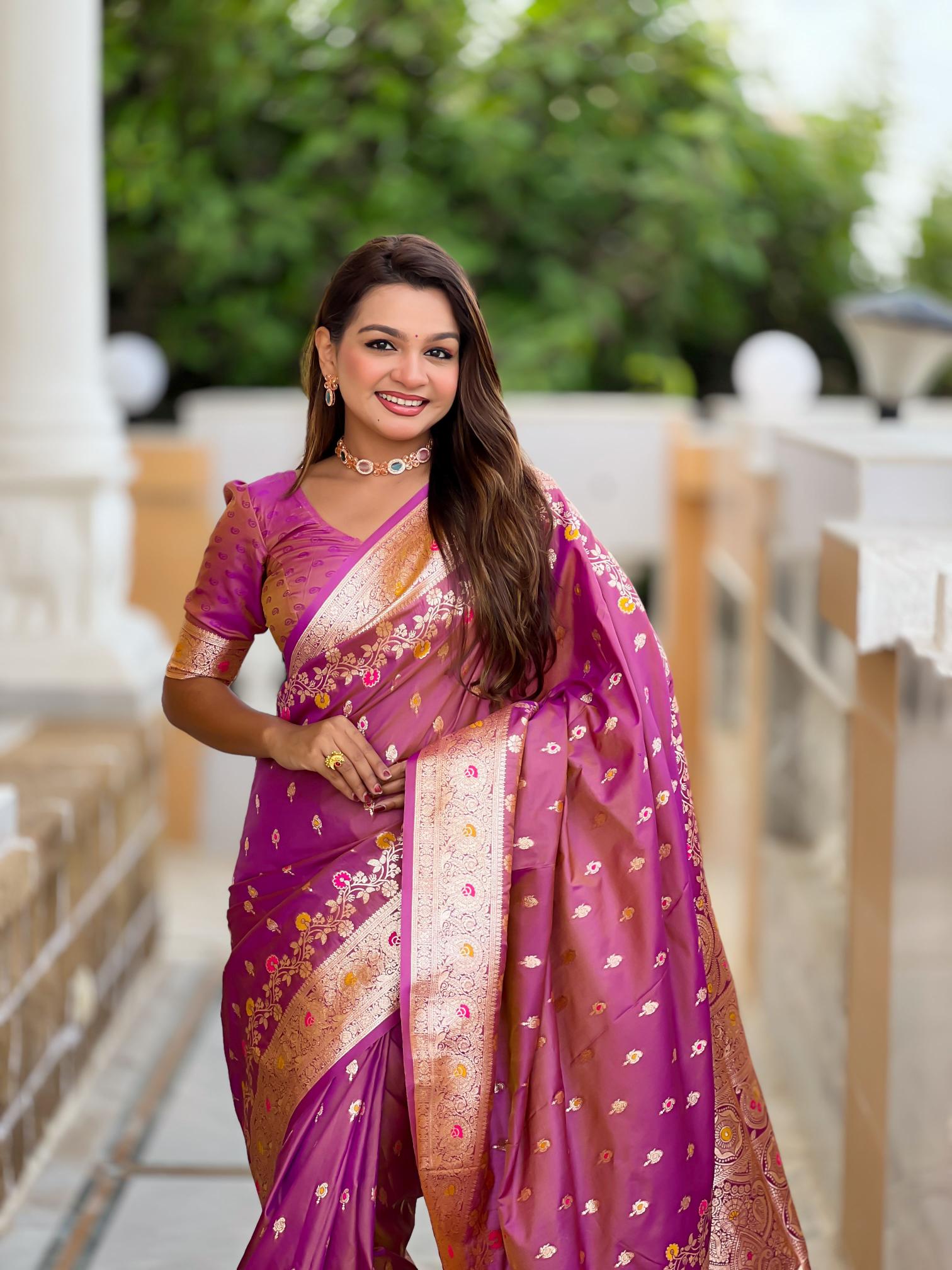 Onion Banarasi Silk Saree