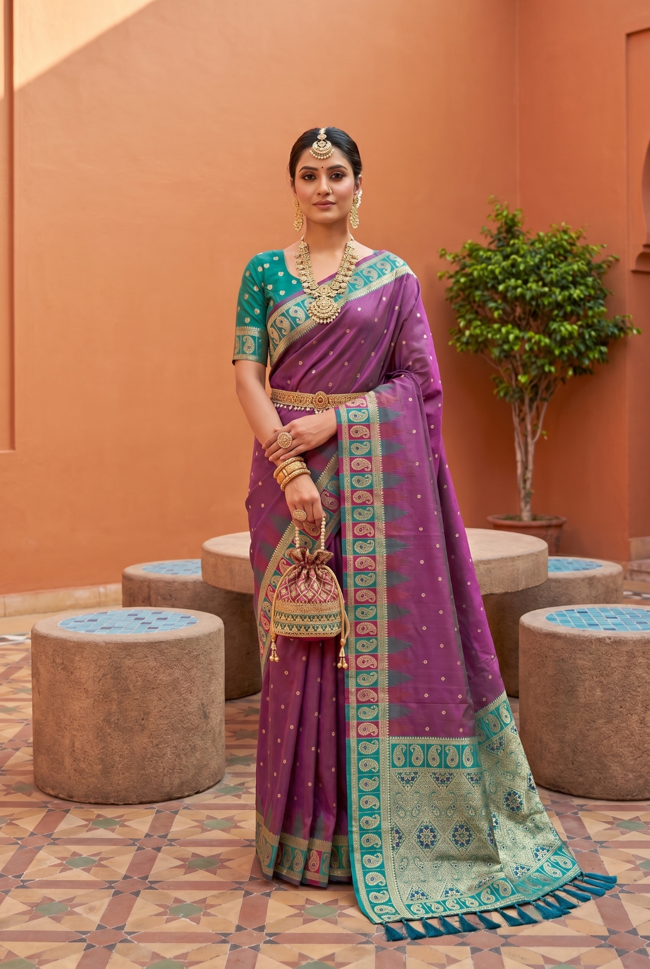 Onion Ethnic Motif Woven Soft Silk Saree