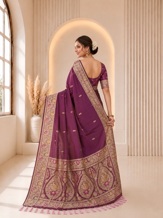 Onion Floral Jacquard Banarasi Silk Designer Saree — alternate view
