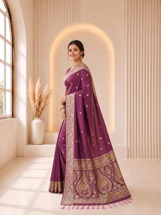 Onion Floral Jacquard Banarasi Silk Designer Saree